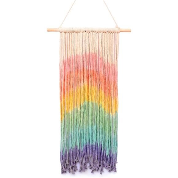 Macrame Wall Hanging, Rainbow Colorful Handmade Woven Cotton Wall Art Bohemian